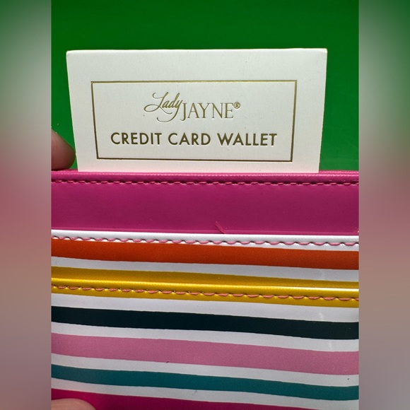 Vinyl Credit Card Wallet - Sketched MultiColors Stripes 3 card Pockets NWT - Picture 2 of 12